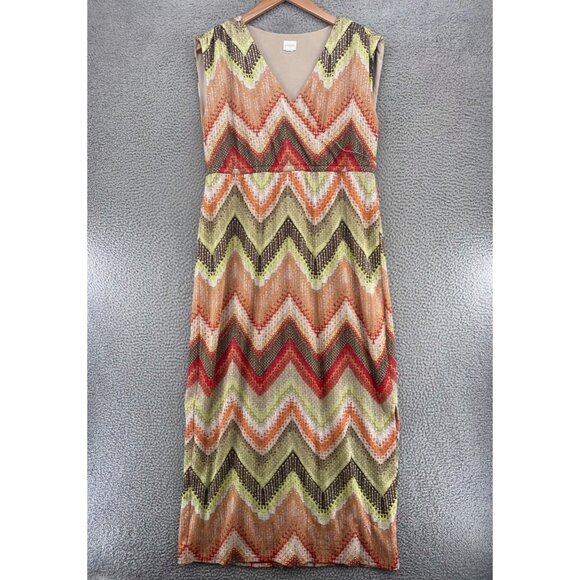 Chicos Dress Womens 3 US Extra Large Orange Multi Chevron Maxi Knit Sleeveless - Picture 1 of 9